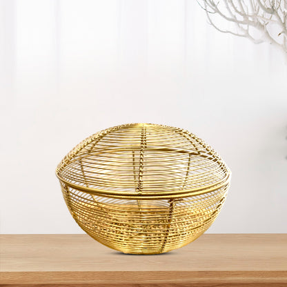 Golden Metal Fruit and Vegetable Basket with Lid