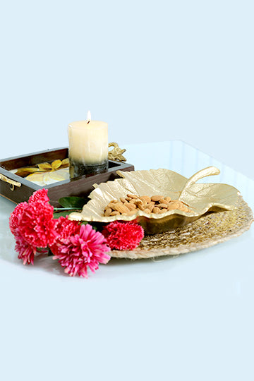 LuxeGilded Leaf Serving Tray