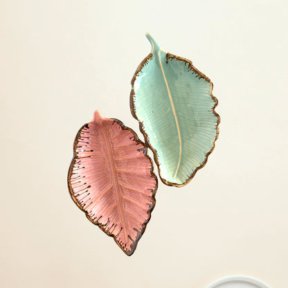 Ceramic Pink Leaf Shaped Serving Tray