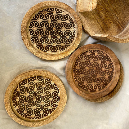 Floral Design Wooden Coasters -Set of 4