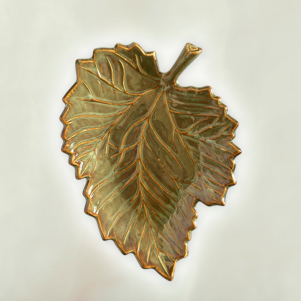 Ceramic Big Green Leaf-Shaped Tray