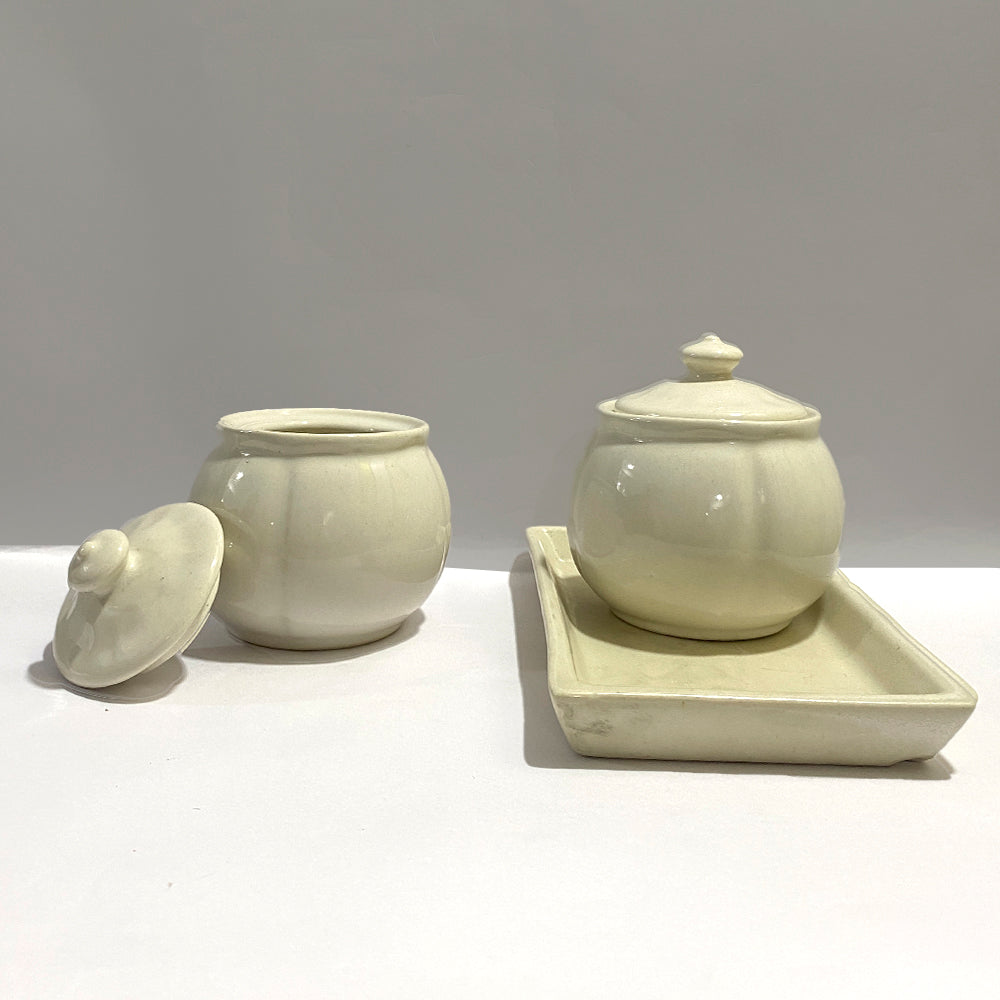 Ceramic Pickle Jars with Lid and Holding Tray- Set of 2