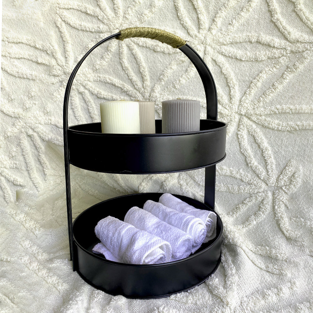 Black Metal Two Tier Storage Organizer Basket