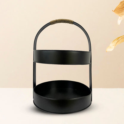 Black Metal Two Tier Storage Organizer Basket