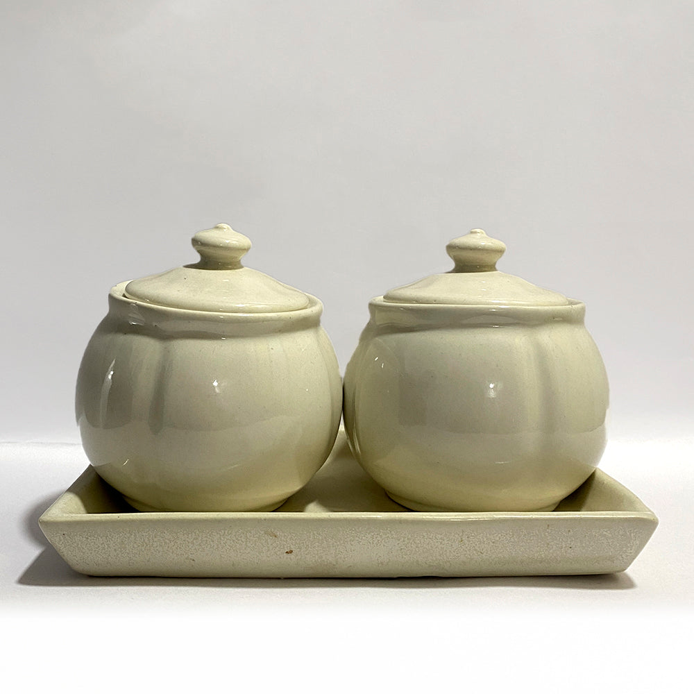 Ceramic Pickle Jars with Lid and Holding Tray- Set of 2