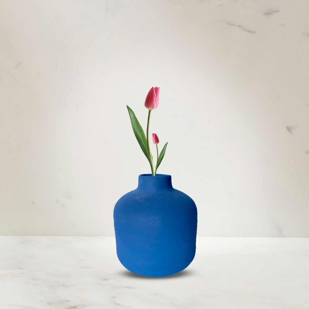 Decorative Blue Ceramic Flower Vase with Matte Finish