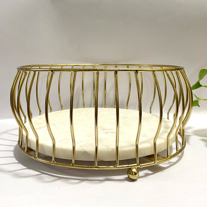 Golden Metal Round Marble Fruit Basket