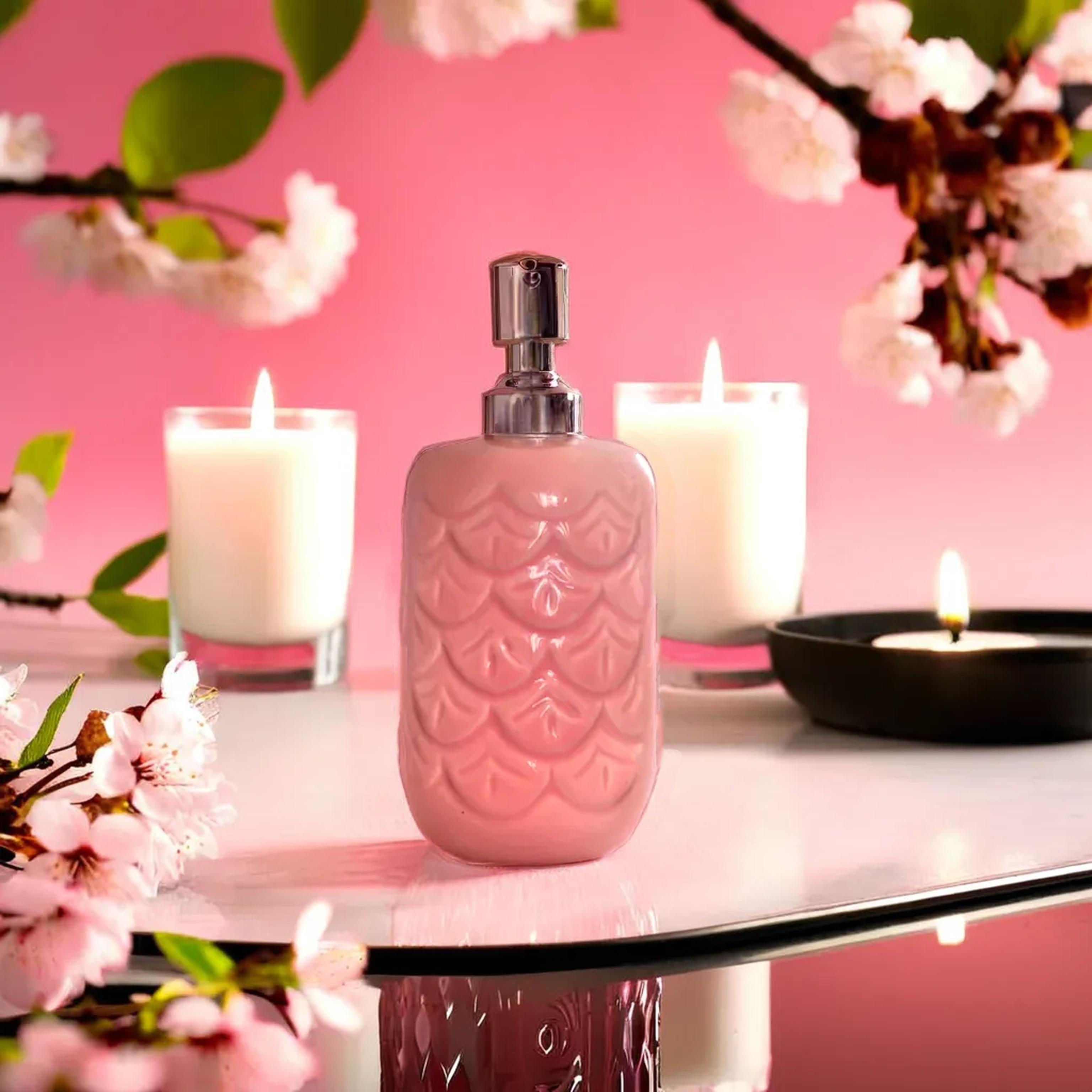 Refillable Ceramic Pink Hand Soap Dispenser with Pump