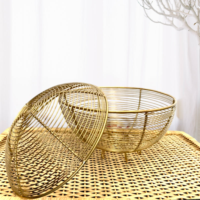 Golden Metal Fruit and Vegetable Basket with Lid