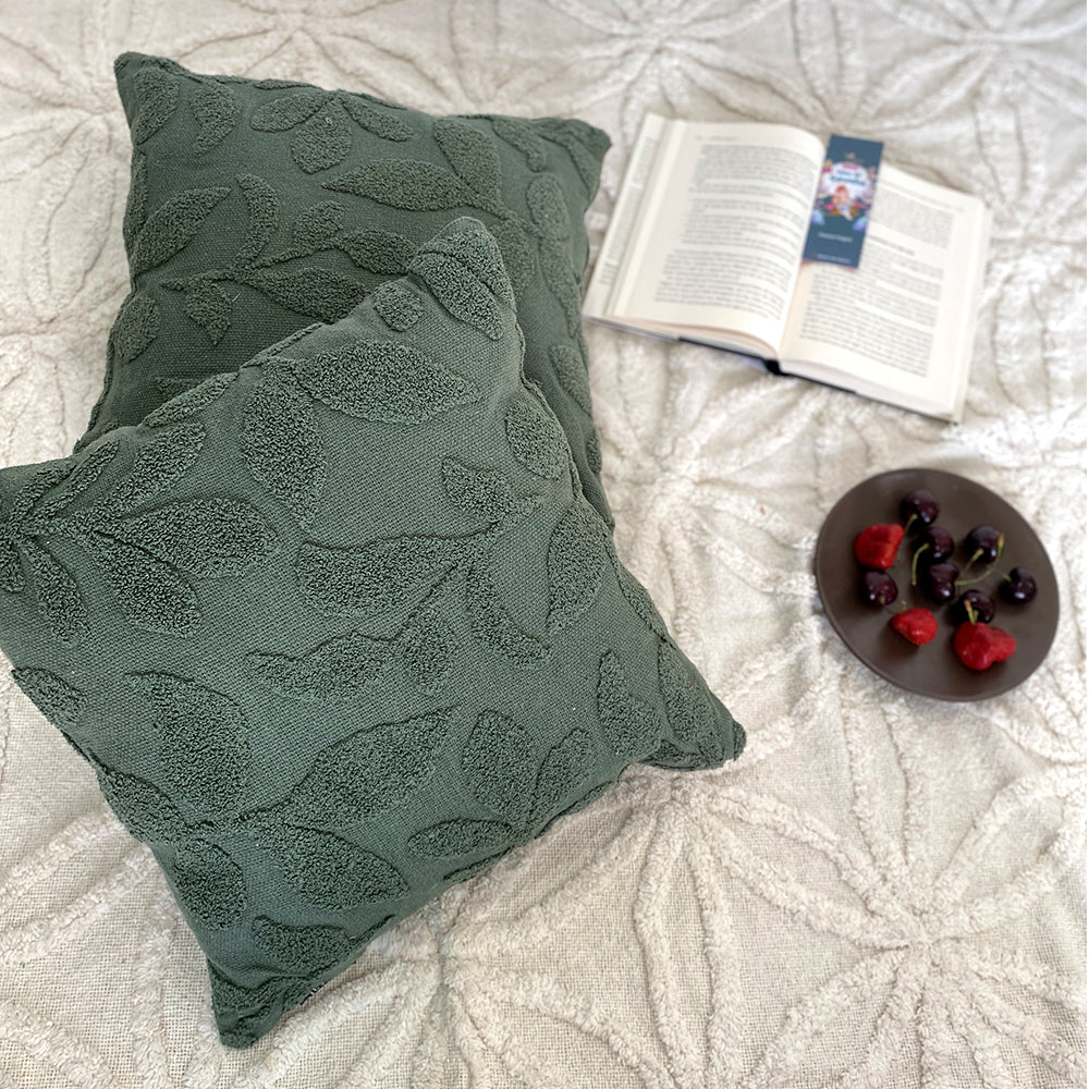 Green Cotton Cheer Tufted Cushion with cover- Set of 2