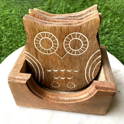 Wooden Owl Shaped Coasters- Set of 6