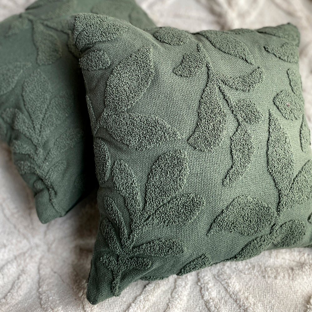 Green Cotton Cheer Tufted Cushion with cover- Set of 2