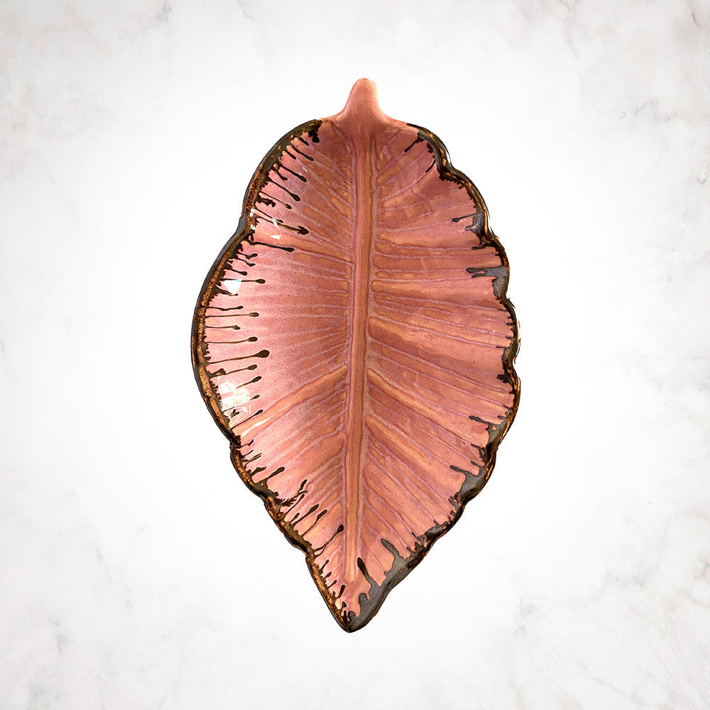 Ceramic Pink Leaf Shaped Serving Tray