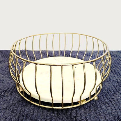 Golden Metal Round Marble Fruit Basket