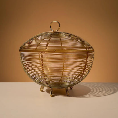 Golden Metal Fruit and Vegetable Basket with Lid