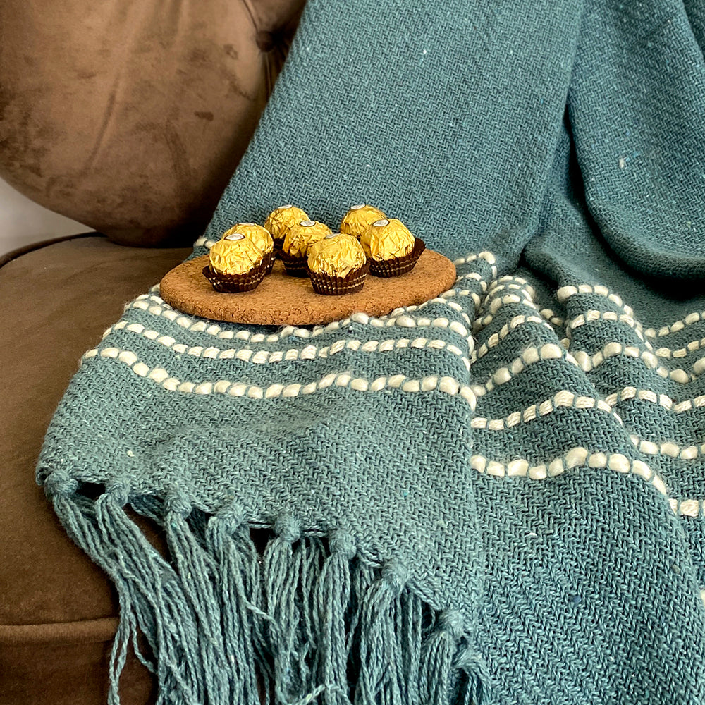 Vibrant Green Soft Cotton Striped Throw