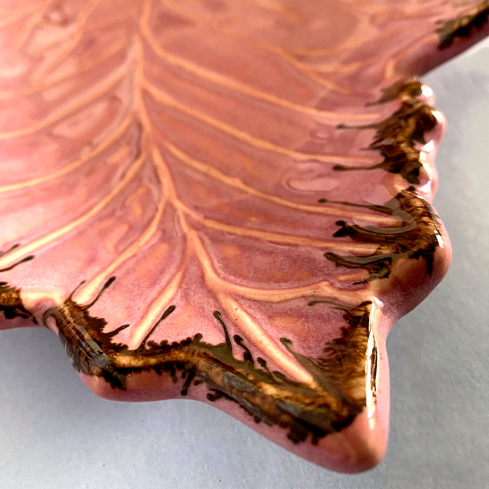 Tropical Pink Leaf Shaped Ceramic Tray