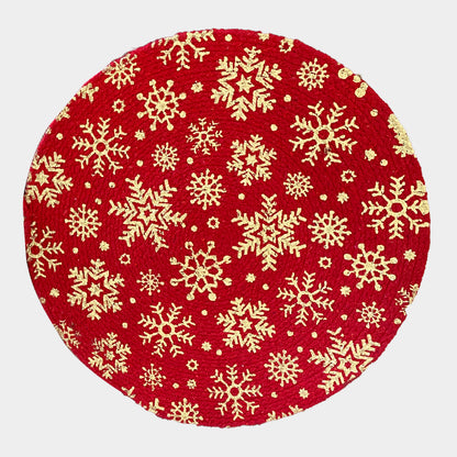 Round Printed Cotton Red Table Mat - Set of 2