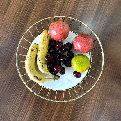 Golden Metal Round Marble Fruit Basket