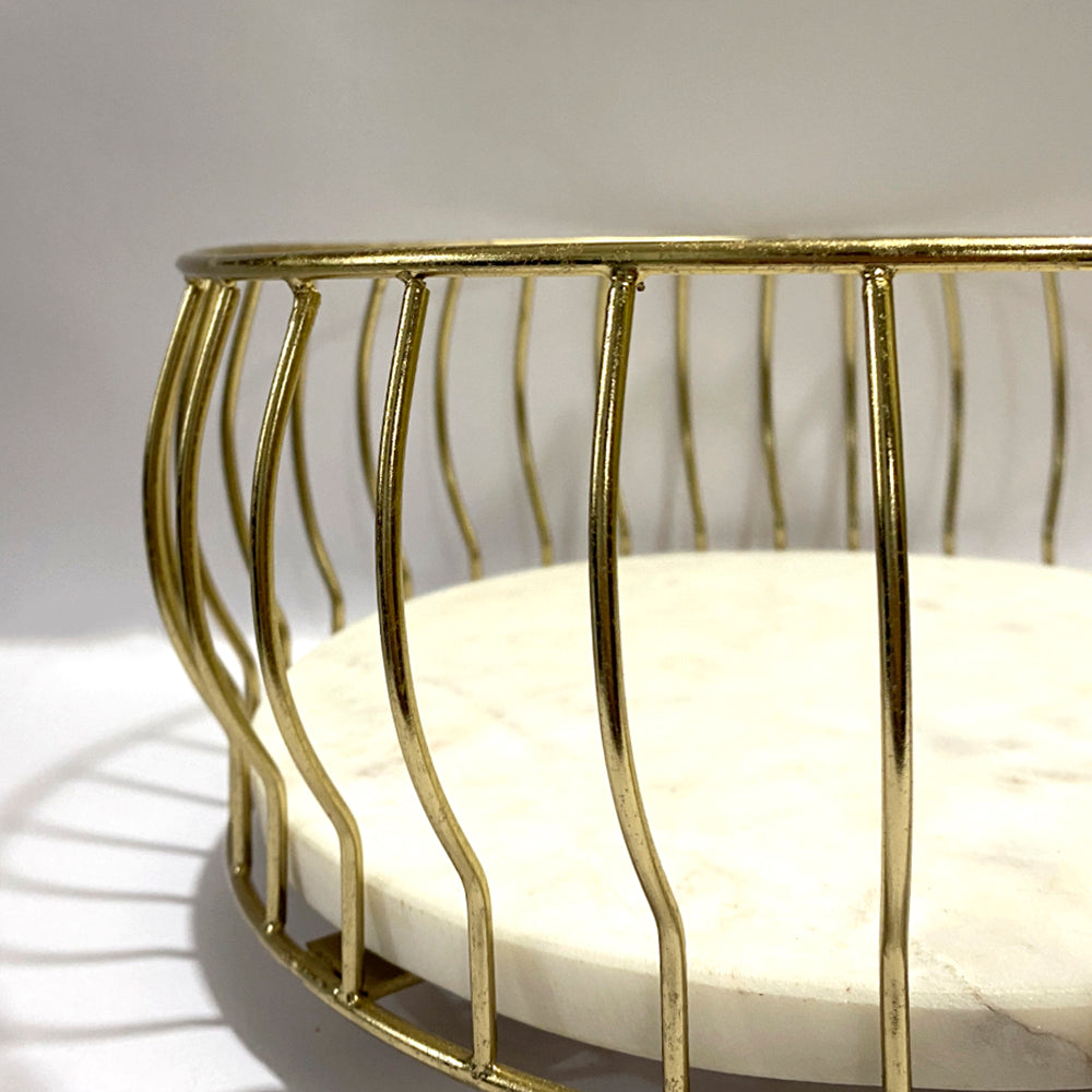 Golden Metal Round Marble Fruit Basket