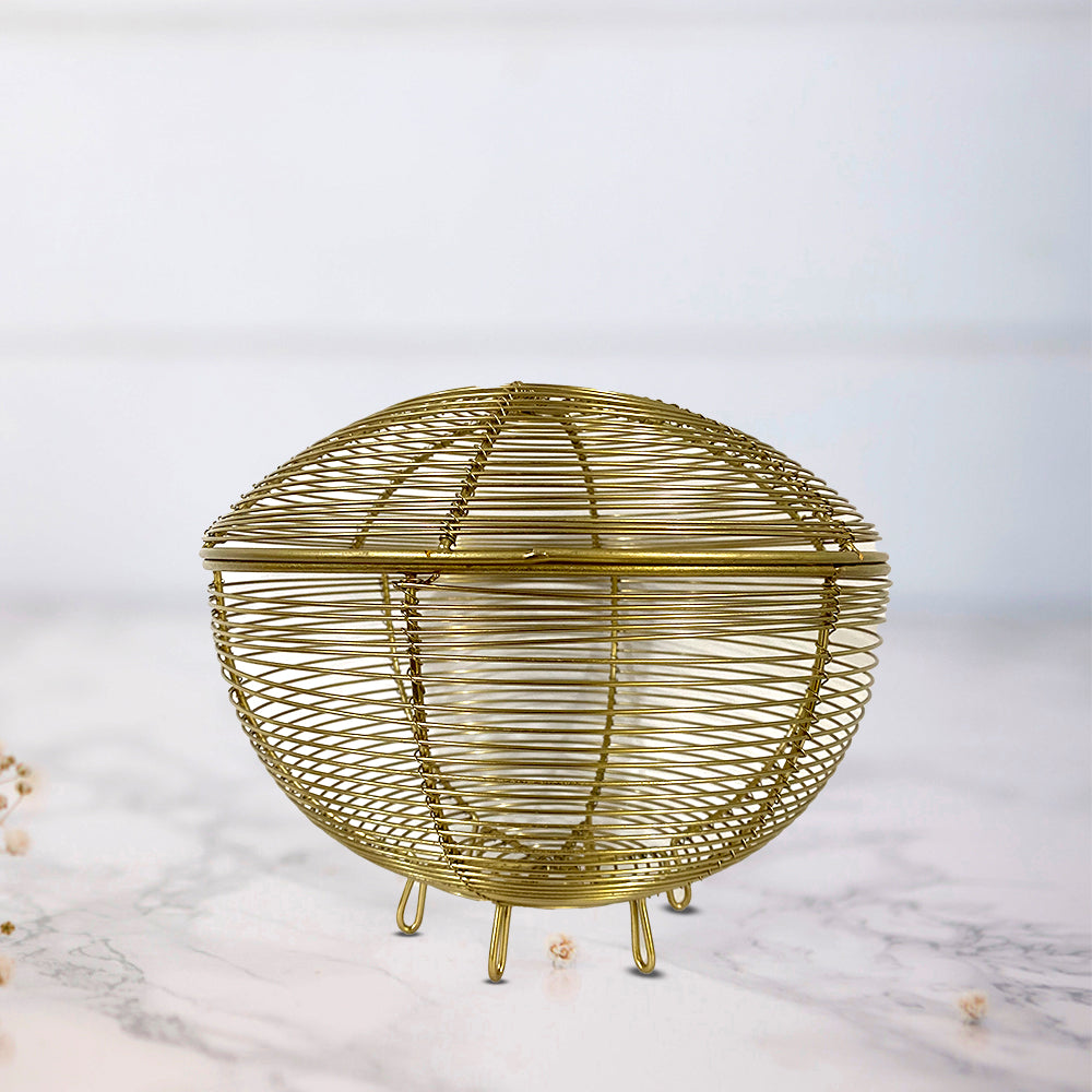 Golden Metal Fruit and Vegetable Basket with Lid