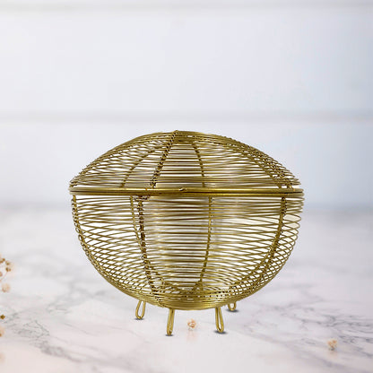 Golden Metal Fruit and Vegetable Basket with Lid