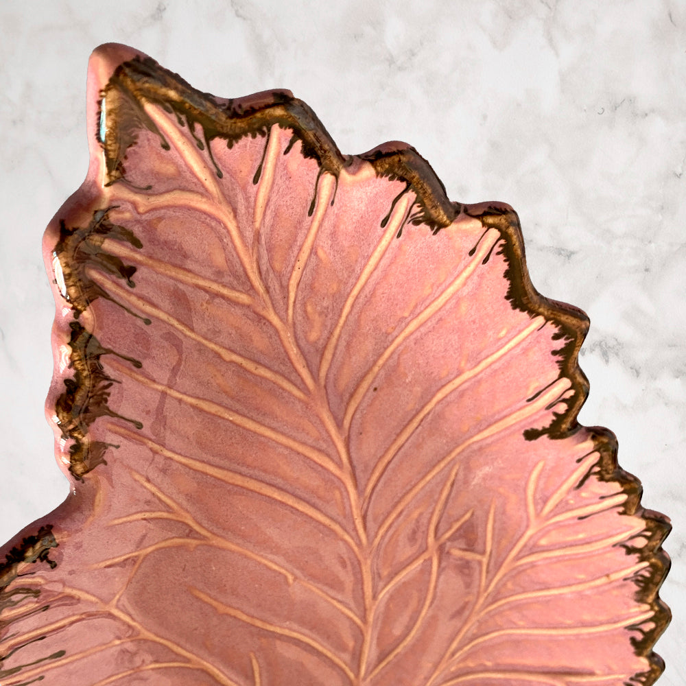 Tropical Pink Leaf Shaped Ceramic Tray