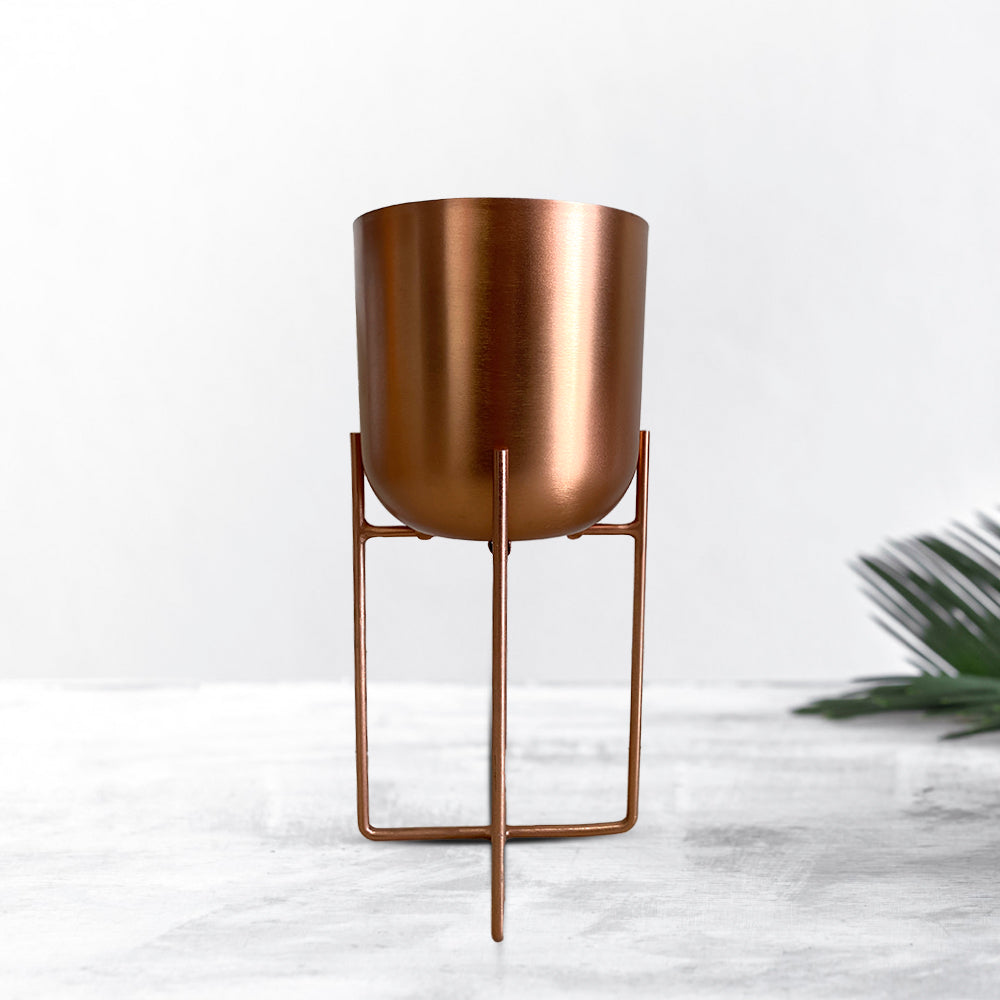 Premium Round Metal Planter with Planter Stand