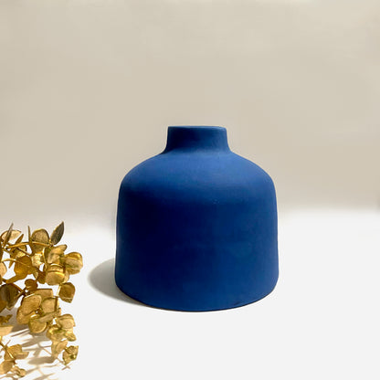 Decorative Blue Ceramic Flower Vase with Matte Finish