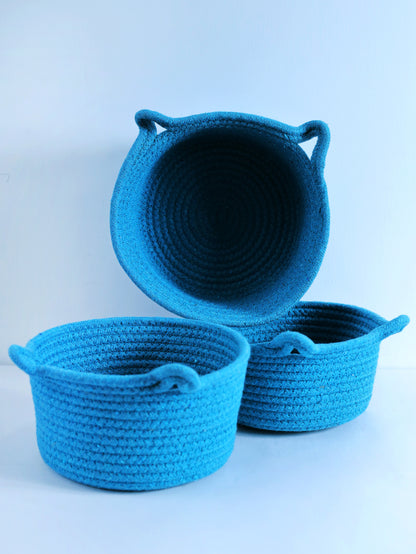 Azure Nest Trio: Rope Storage Baskets Set