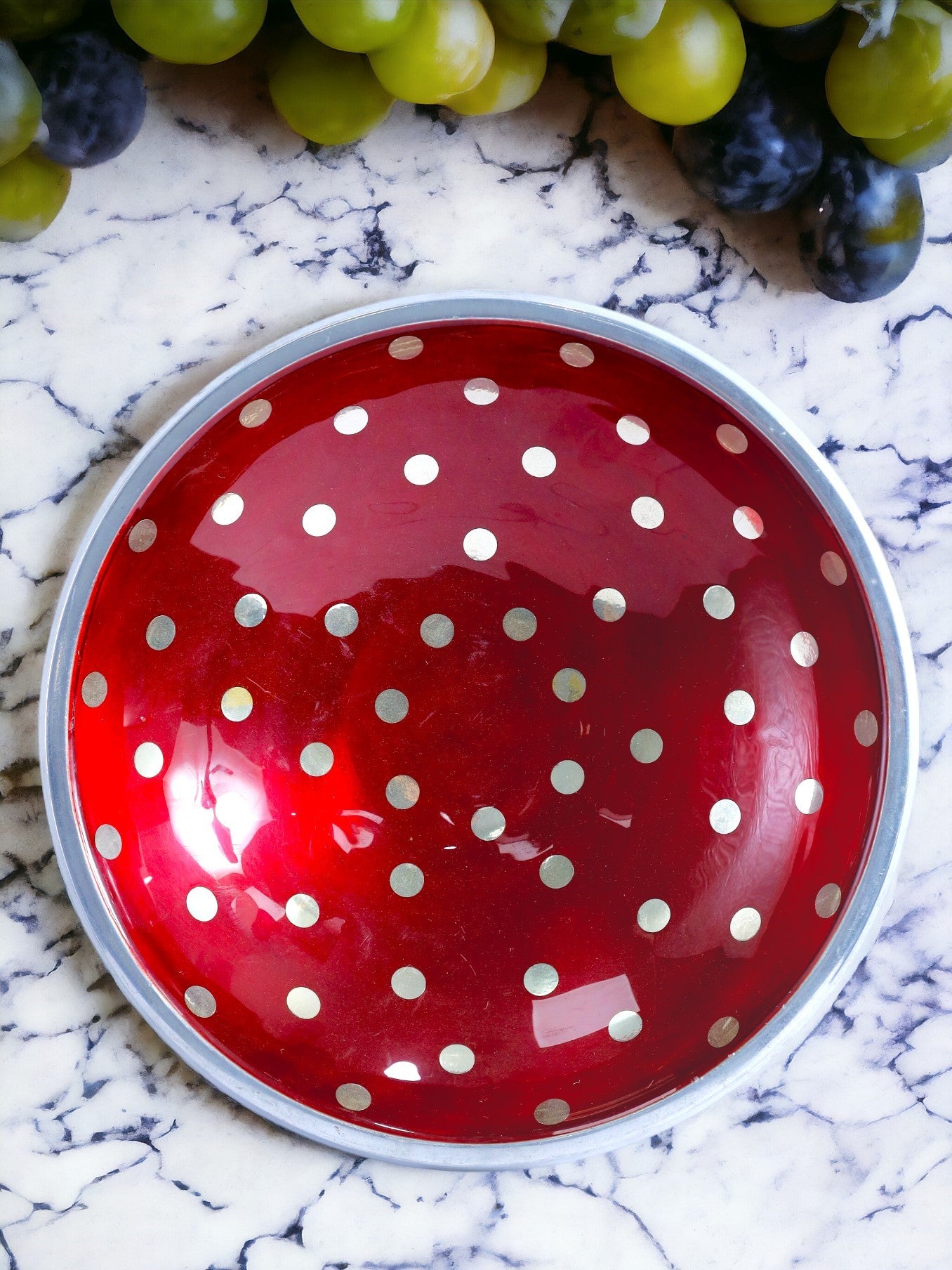 Vibrant Bloom Red Polka Dots Aluminum Elegance Urli Bowl