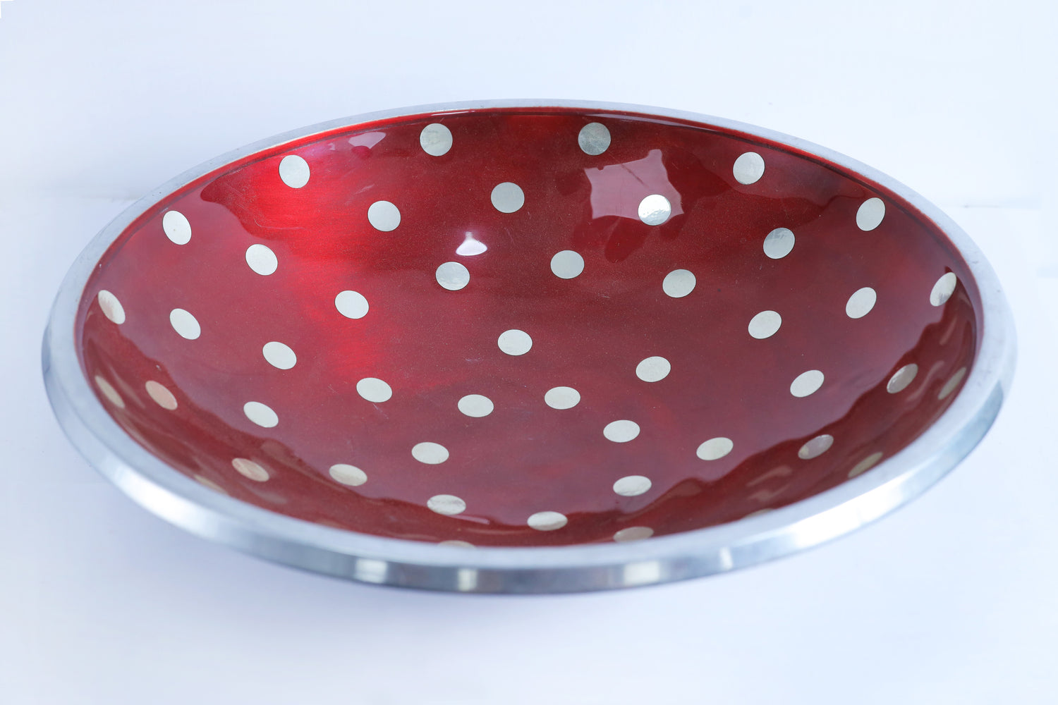 Vibrant Bloom Red Polka Dots Aluminum Elegance Urli Bowl