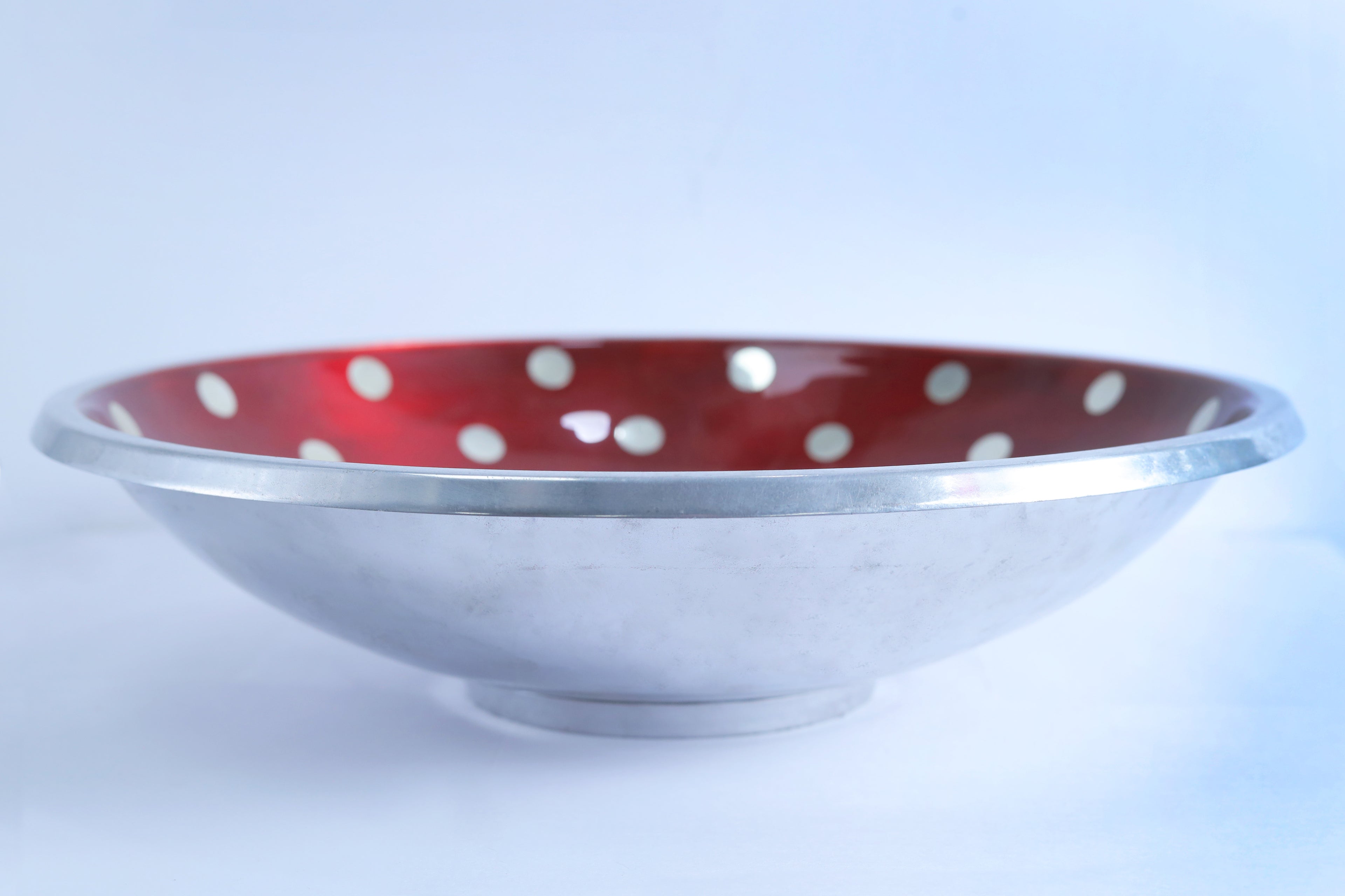 Vibrant Bloom Red Polka Dots Aluminum Elegance Urli Bowl