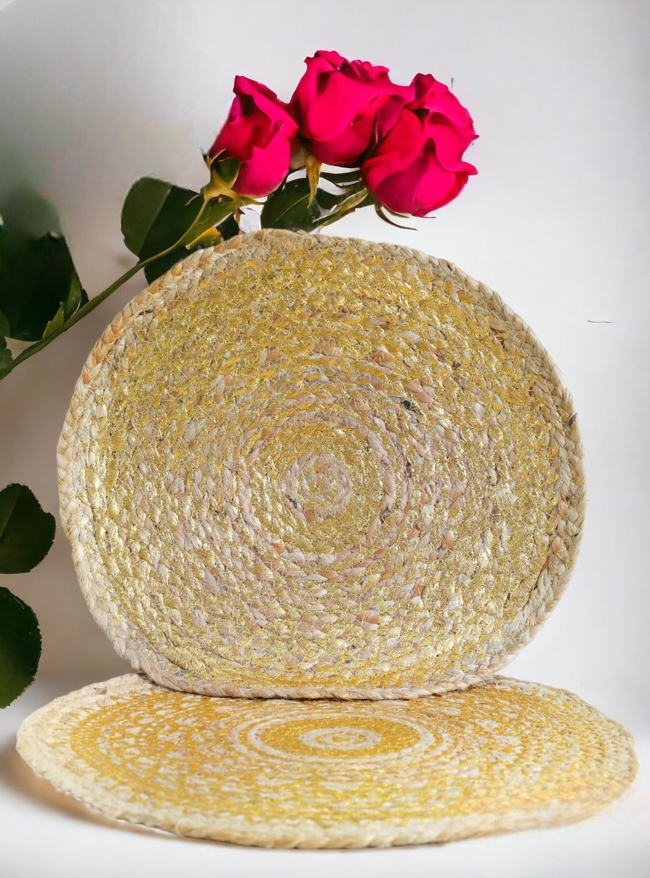 Golden Harmony Circular Table Mats- Set Of 2