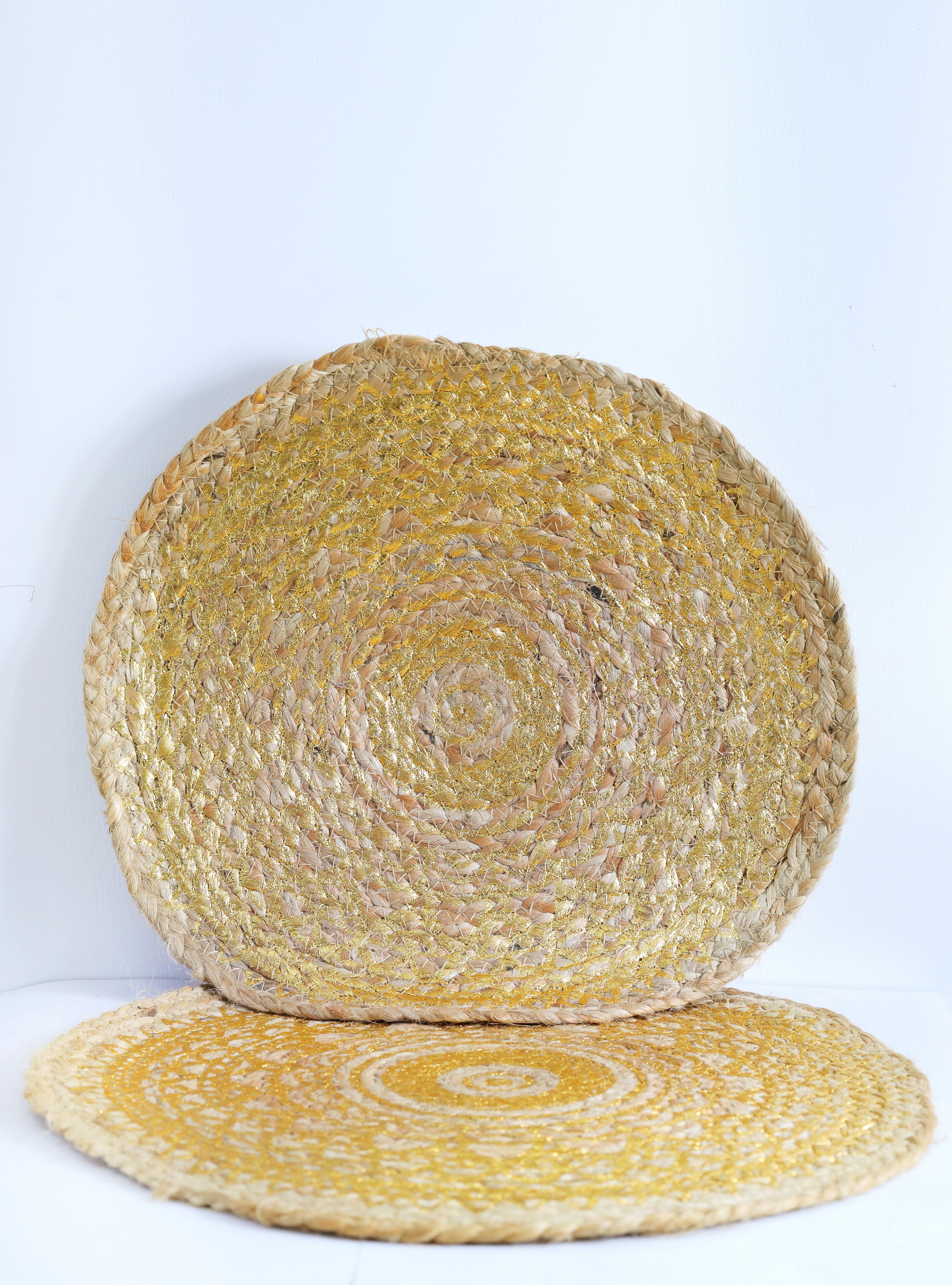 Golden Harmony Circular Table Mats- Set Of 2