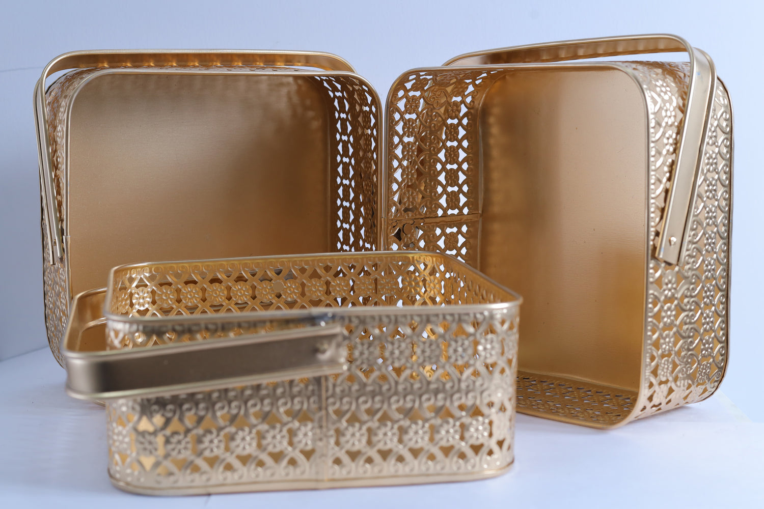 Golden Elegance Square Trio Baskets- Set Of 3