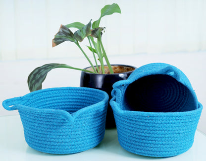 Azure Nest Trio: Rope Storage Baskets Set