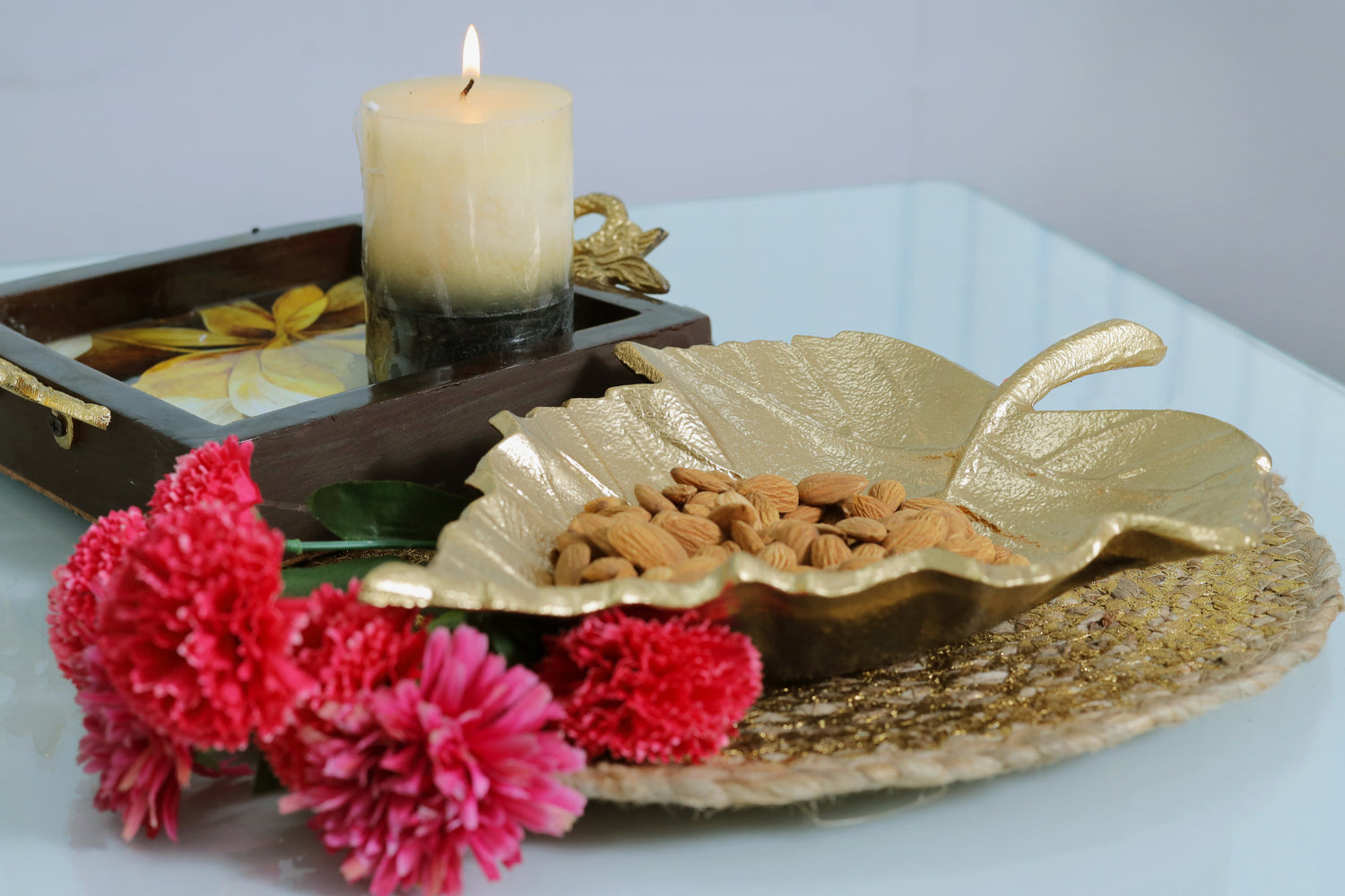 LuxeGilded Leaf Serving Tray