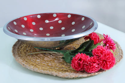 Vibrant Bloom Red Polka Dots Aluminum Elegance Urli Bowl