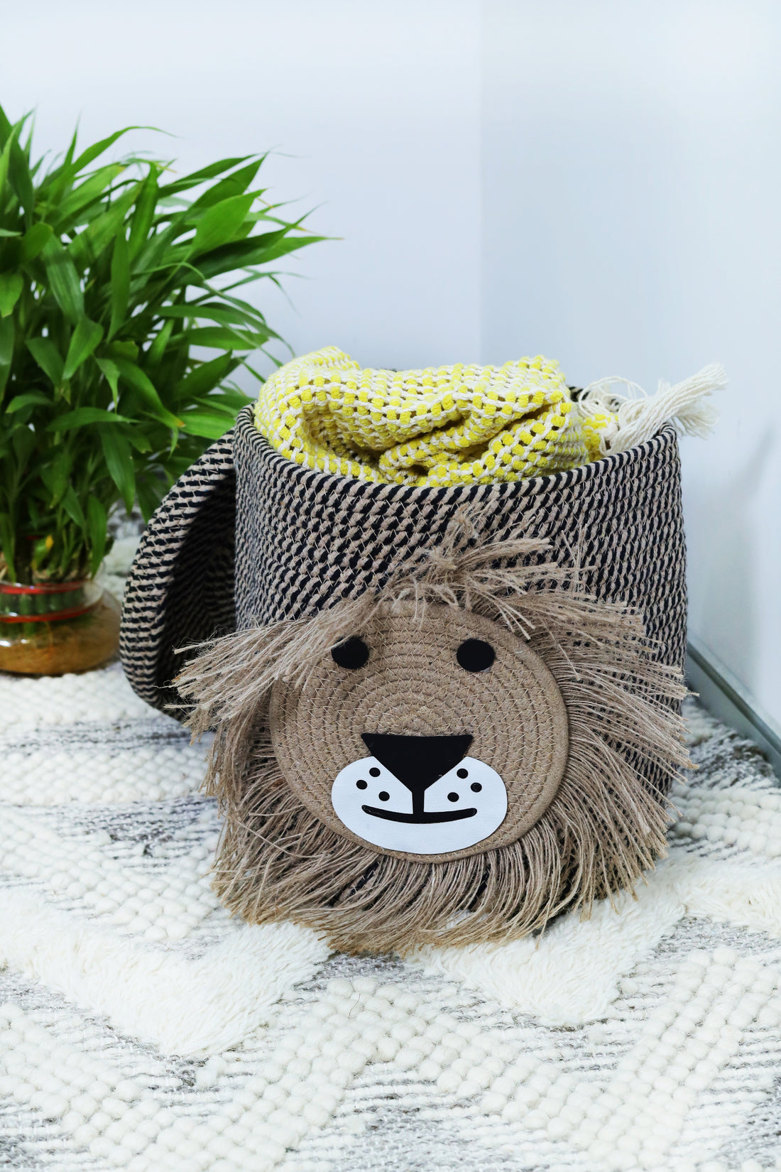 Beige Cotton Jute Organizer Basket