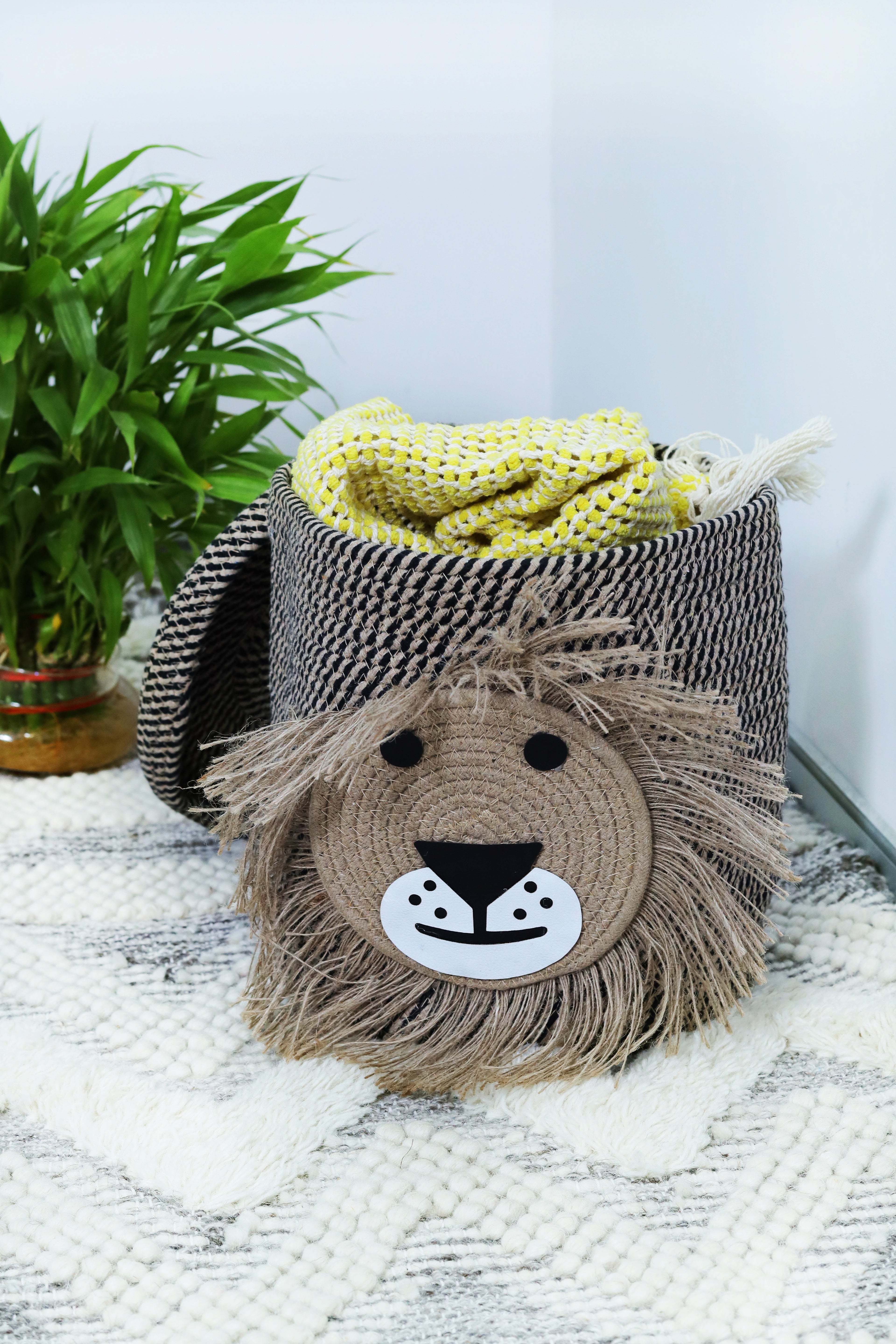 Beige Cotton Jute Organizer Basket