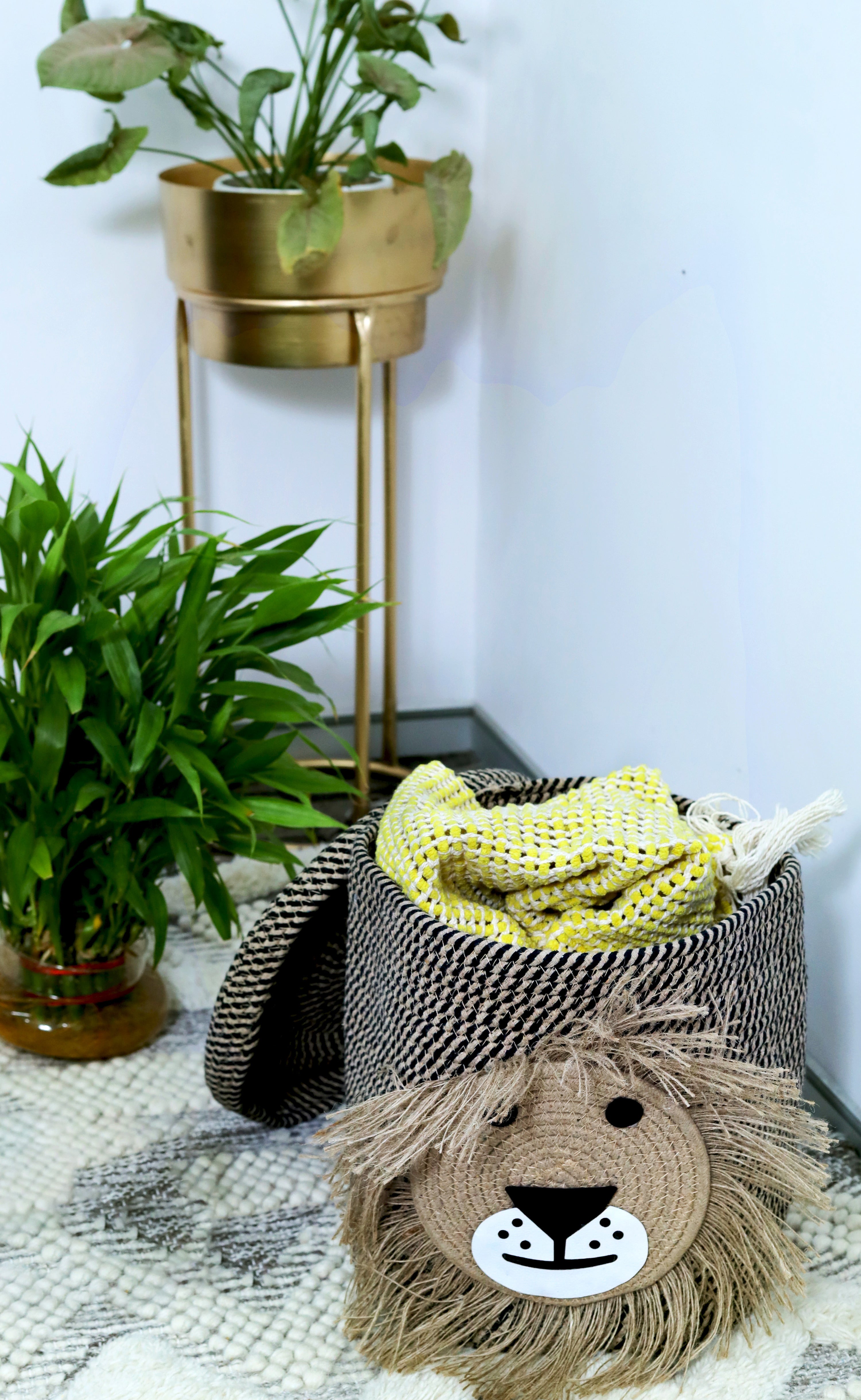 Beige Cotton Jute Organizer Basket