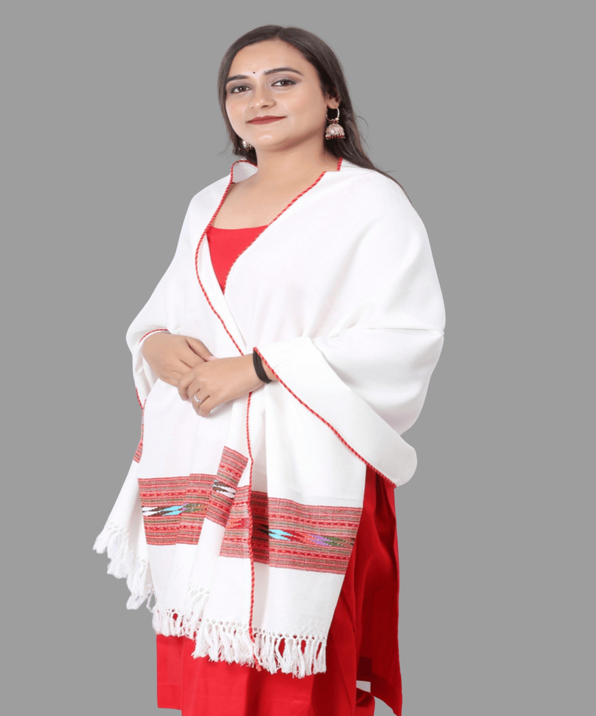 Hand Woven Pure Wool Kullu Traditional White Stole