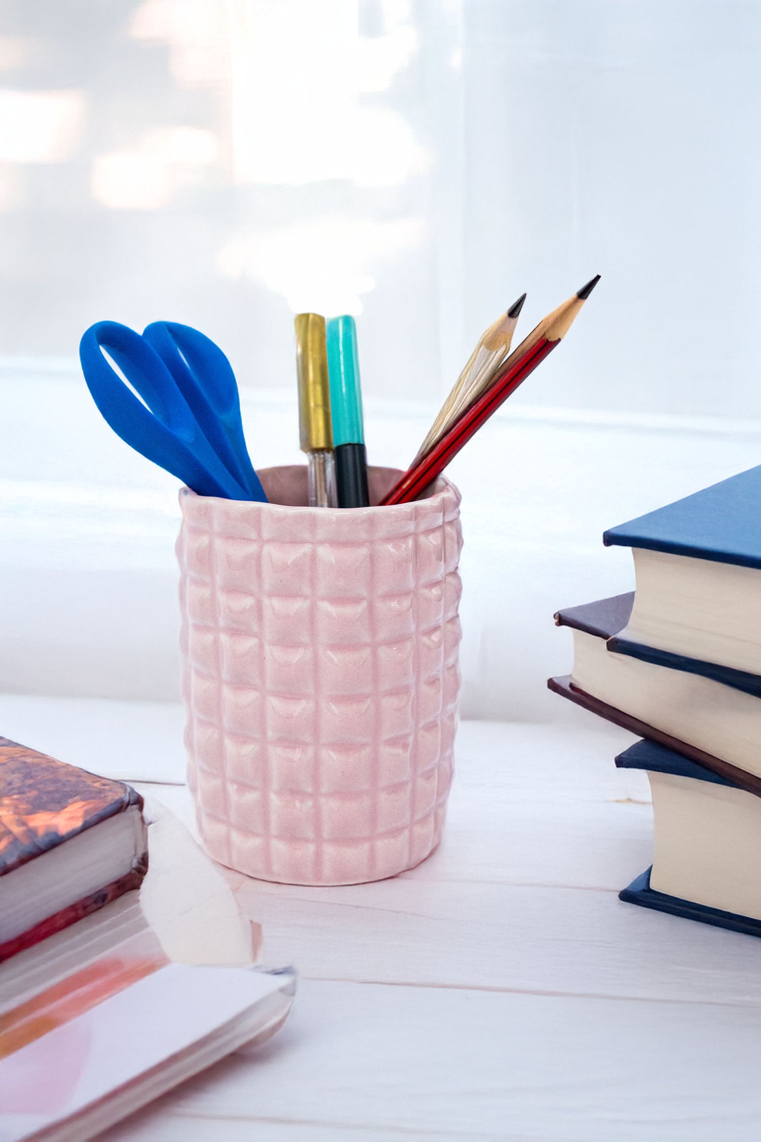 Exclusive Pink Ceramic Multipurpose Brush Holder Stand