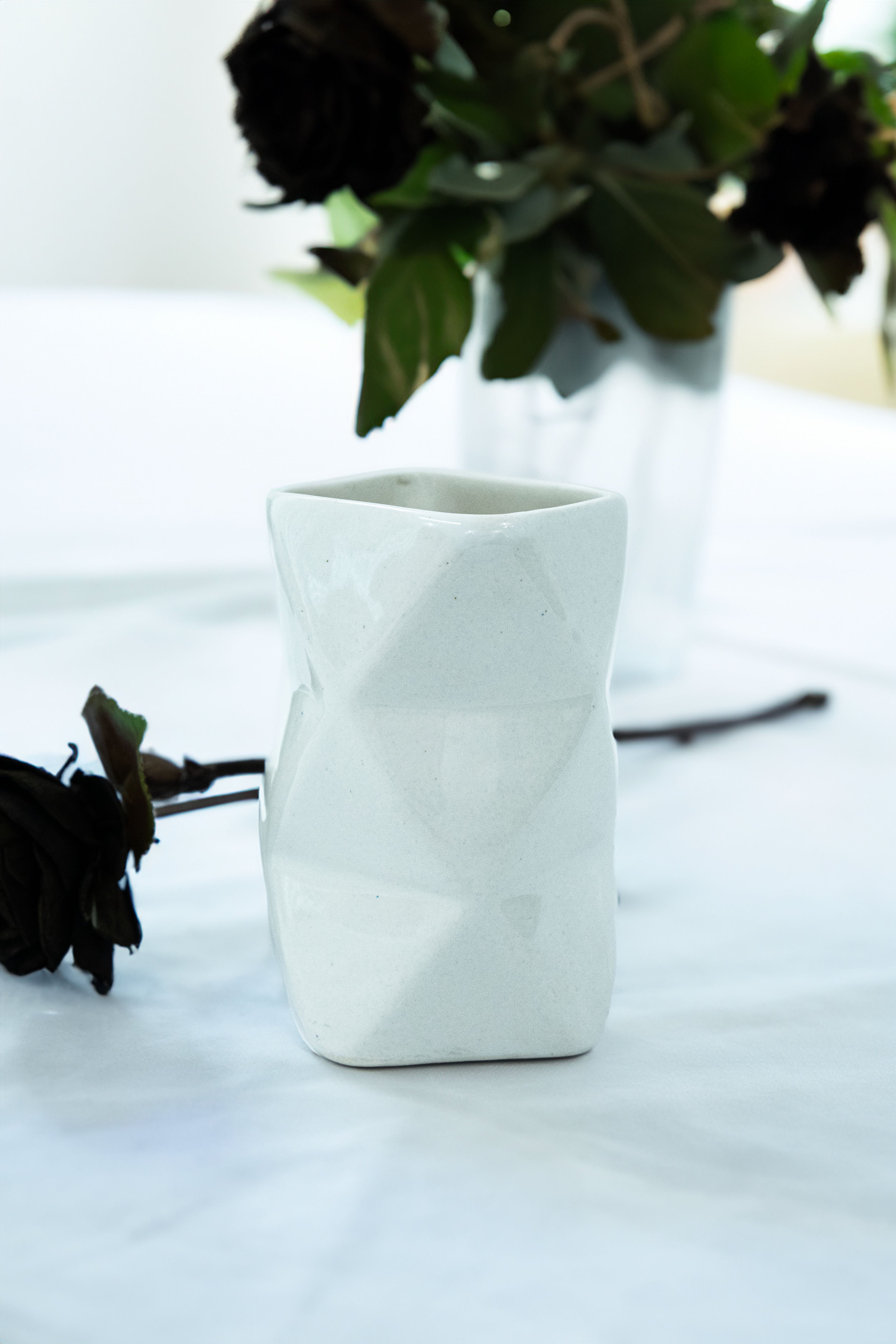 Elegant White Ceramic Toothbrush Holder Stand