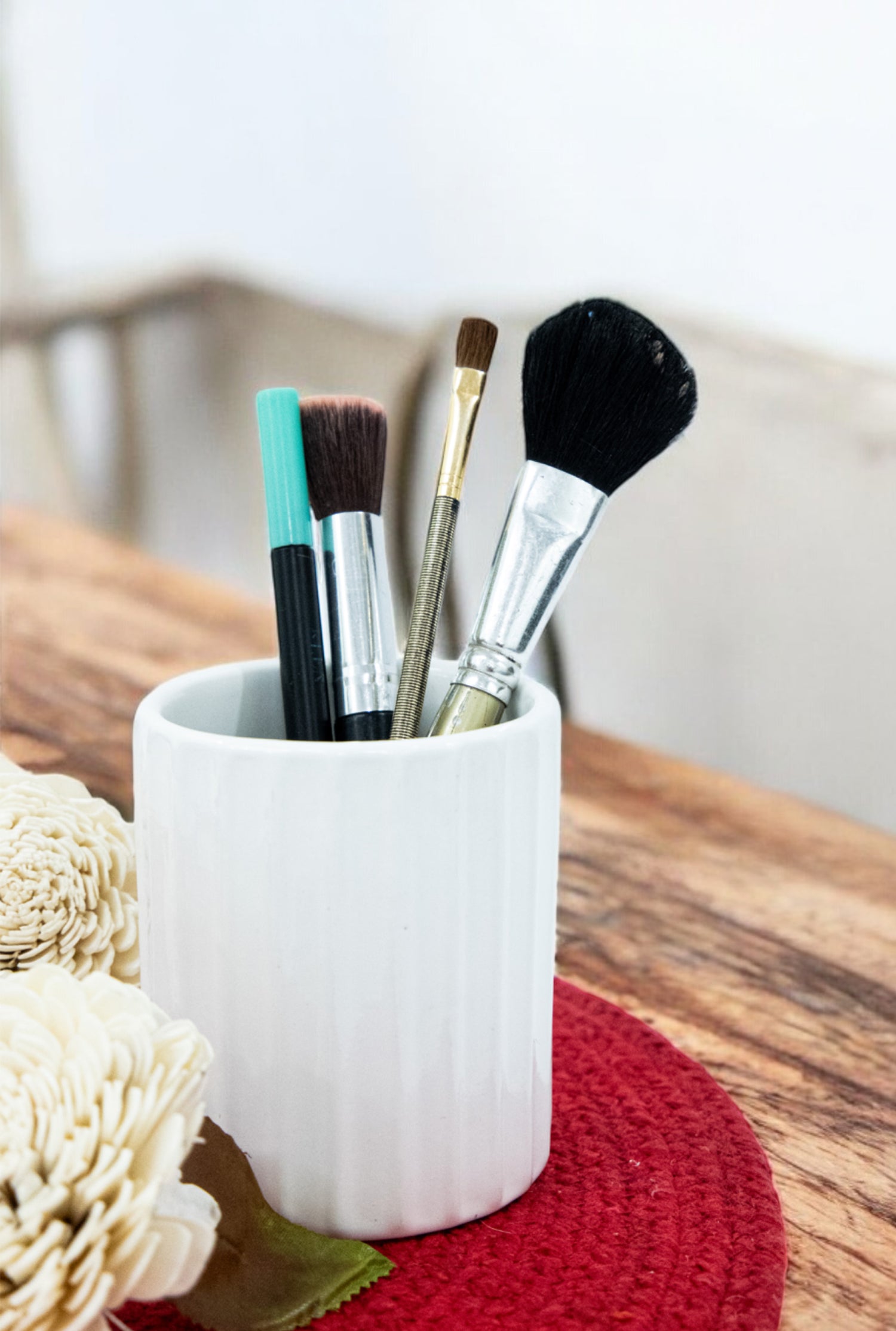 Elegant White Ceramic Multipurpose Brush Holder