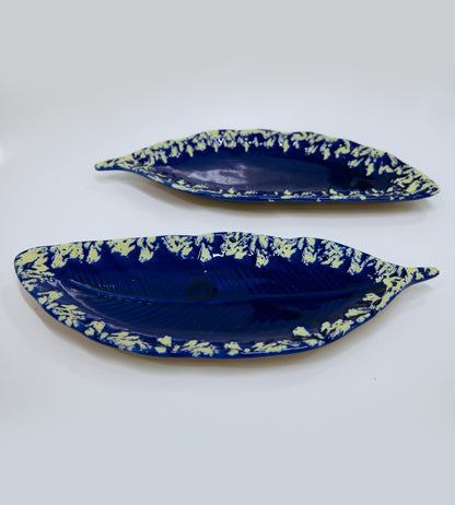 Ceramic Embossed Leaf Shape Multipurpose Tray - Pack of 2