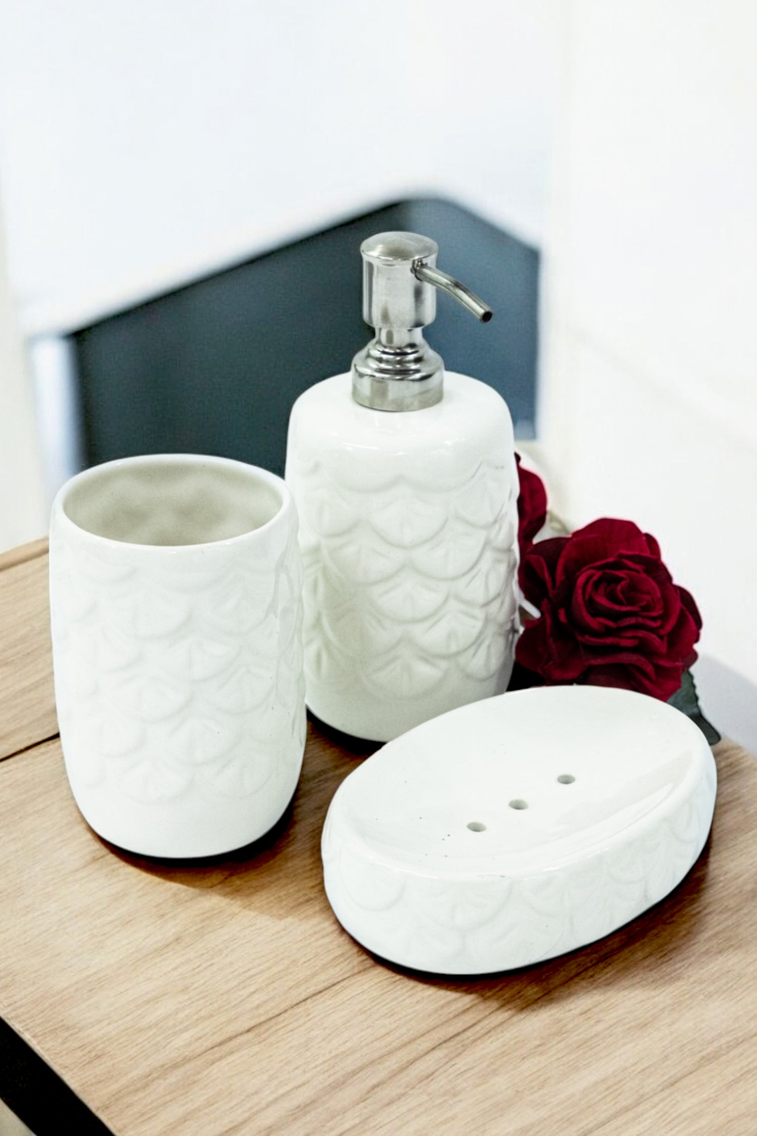 Premium White Ceramic Bath Set of 3