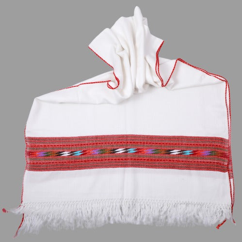 Hand Woven Pure Wool Kullu Traditional White Stole