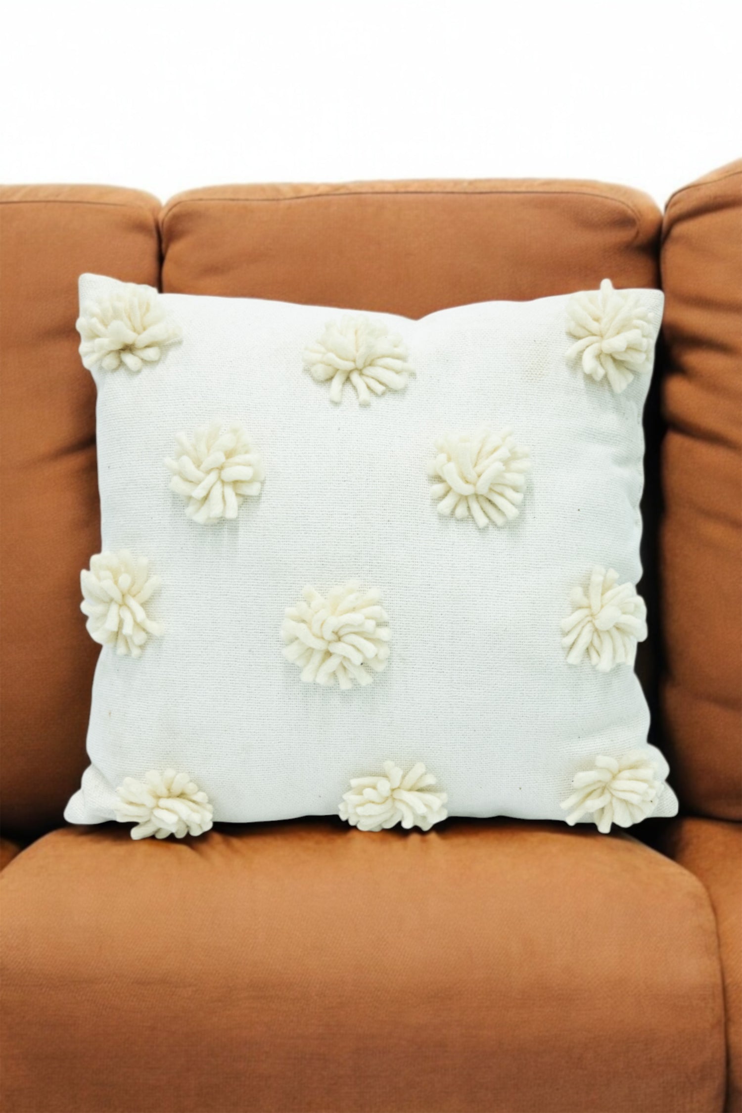 Off-White Decorative Tufted Cotton Cushion with Cover - Set of 2